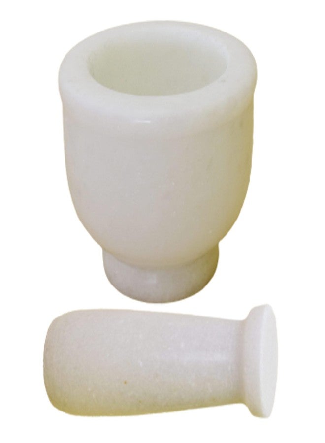 KunhaR Natural White Marble Mortar and Pestle Set, Imam Dasta, Ohkli Musal, Kharal - 3 x 2.5 Inches, White, (Half Polish) - Image 5